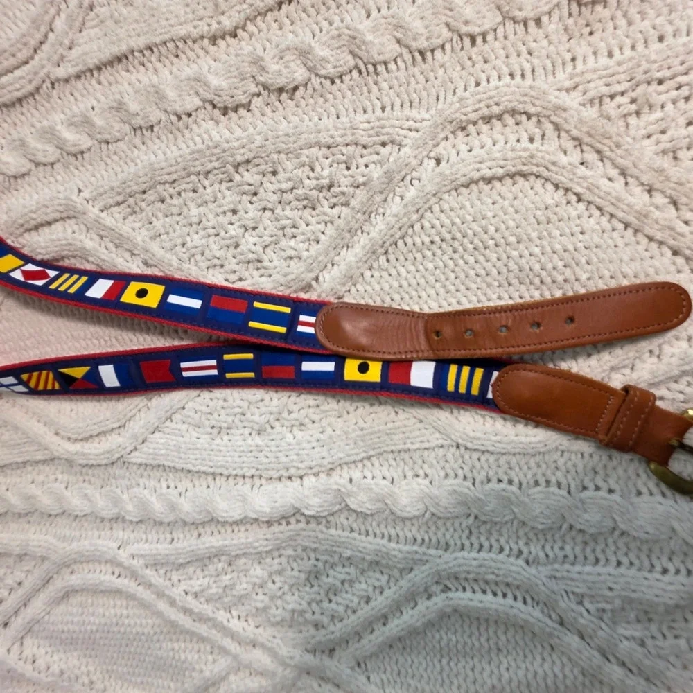 VTG Preston Belt Nautical Sailing Signal Flags Blue Red Webbing Leather Mens 42